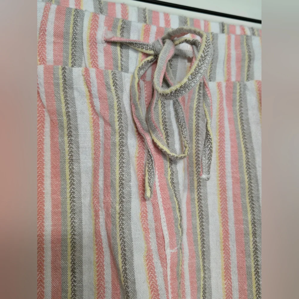Briggs Linen Rayon Blend Elastic Waist Shorts Sz Large Pink/White/Yellow/Brown